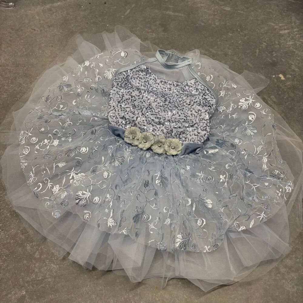 Weissman 15624 Blue Floral Ballet TuTu Dance Costume Embroidered Sequins Velvet